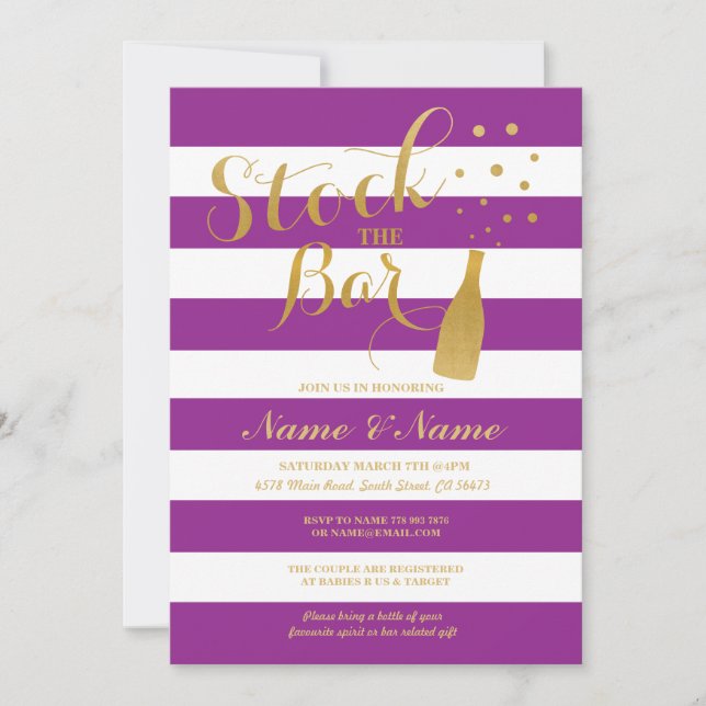 Stock The Bar Couples Shower Party Stripe Invite (Front)