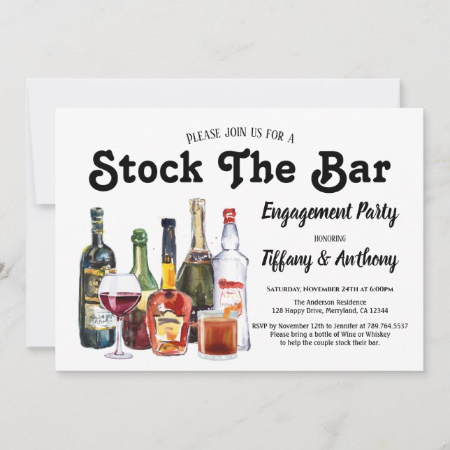 Stock The Bar Engagement Party Vintage Invitation (Front)
