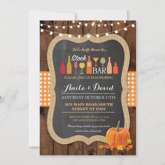 Stock The Bar Fall Party Engagement Invitation (Front)