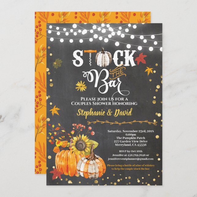Stock the bar fall pumpkin chalkboard housewarming invitation (Front/Back)