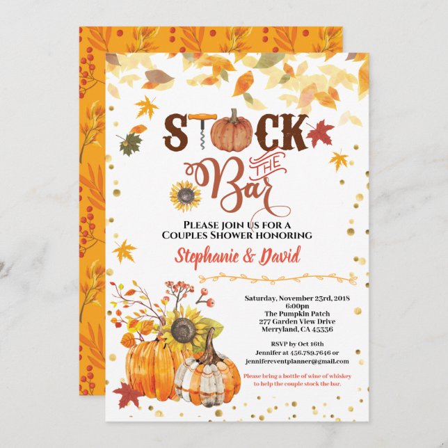 Stock the bar fall pumpkin couples housewarming invitation (Front/Back)