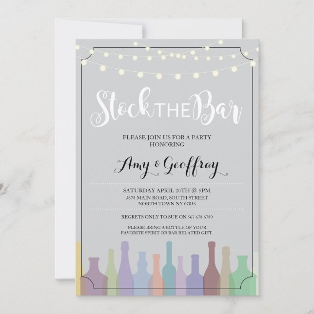 Stock The Bar Grey Party Engagement Couples Invite (Front)