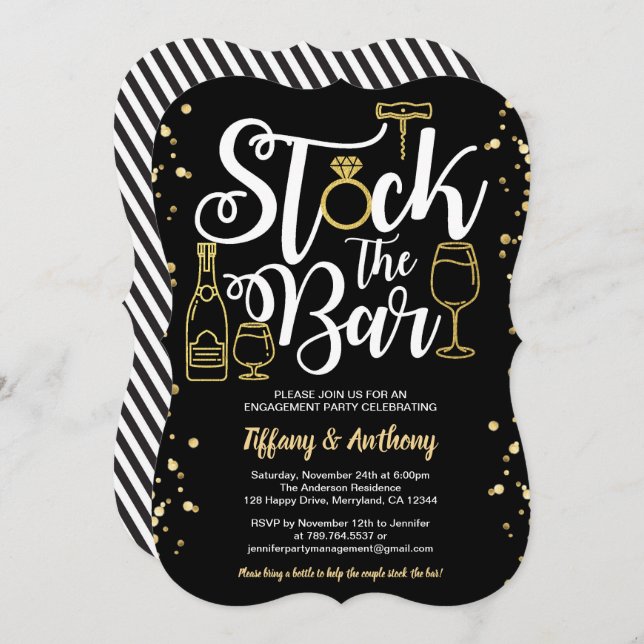 Stock the bar invitation engagement party gold (Front/Back)