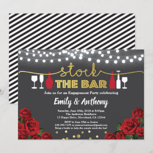 Stock the bar invitation Red black and gold white