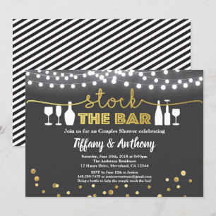 Stock the bar invitation rustic black gold white