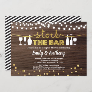 Stock the bar invitation rustic wood & faux gold