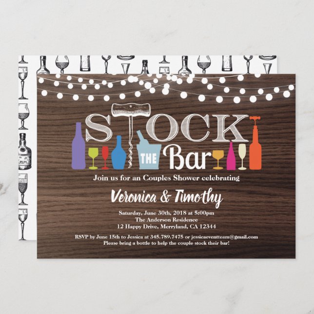 Stock the bar invitation rustic wood Invitation (Front/Back)