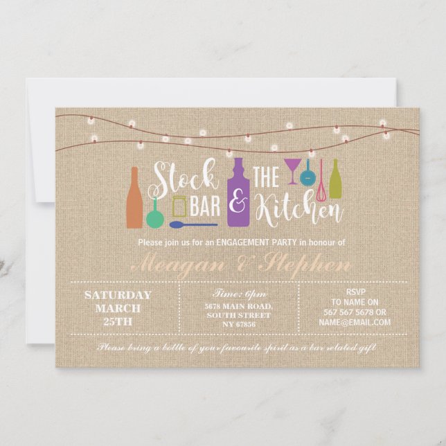 Stock The Bar & Kitchen Engagement Couples ≈ Invitation (Front)