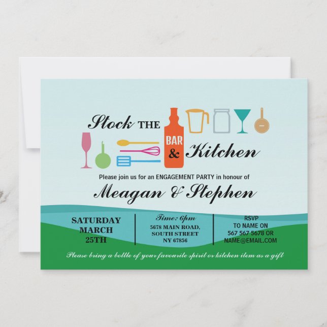 Stock The Bar & Kitchen Engagement Lakes  Invitation (Front)