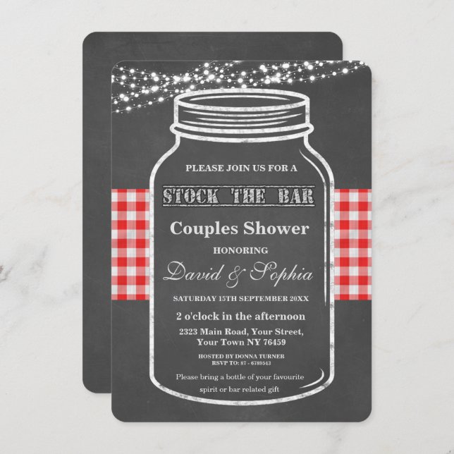 Stock the Bar Mason Jar Chalk Couples Shower Invitation (Front/Back)