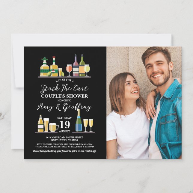 Stock The Bar Photo Party Engagement Couple Shower Invitation (Front)