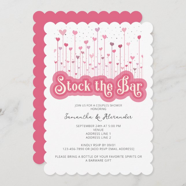 Stock the Bar Pink Chic Couples Coed Bridal Shower Invitation (Front/Back)