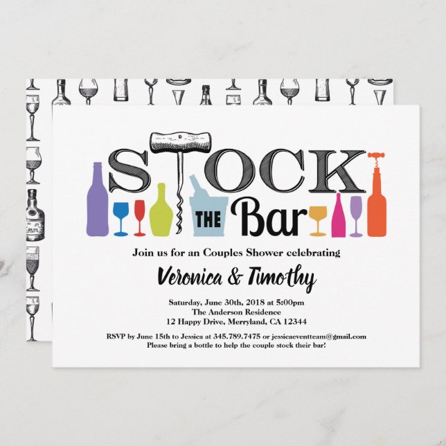 Stock The Bar Retro Couples Shower Invitation (Front/Back)
