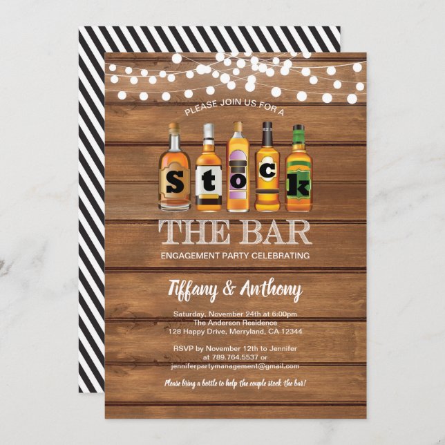 Stock the bar rustic engagement party wood invitation (Front/Back)