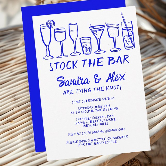 Stock the Bar Whimsical Cocktail Drinks Engagement Invitation (Stock the Bar Whimsical Cocktail Drinks Engagement Invitation BLue Sketch Doodle Cute Trendy
)