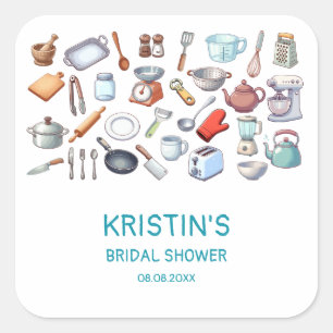 Stock the Kitchen Bridal Shower Kitchen Utensils  Square Sticker