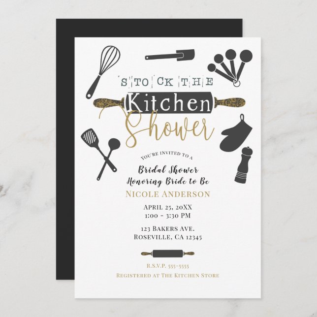Stock the Kitchen Bridal Shower Modern Minimal Invitation (Front/Back)