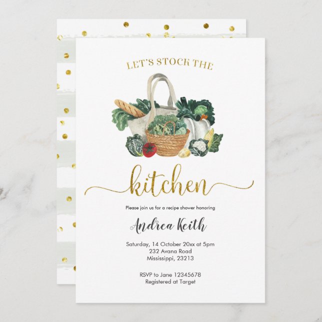 Stock the Kitchen Garden Recipe Shower Invitation (Front/Back)