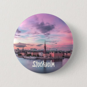 Stockholm Capital of Sweden Night Skyline 6 Cm Round Badge