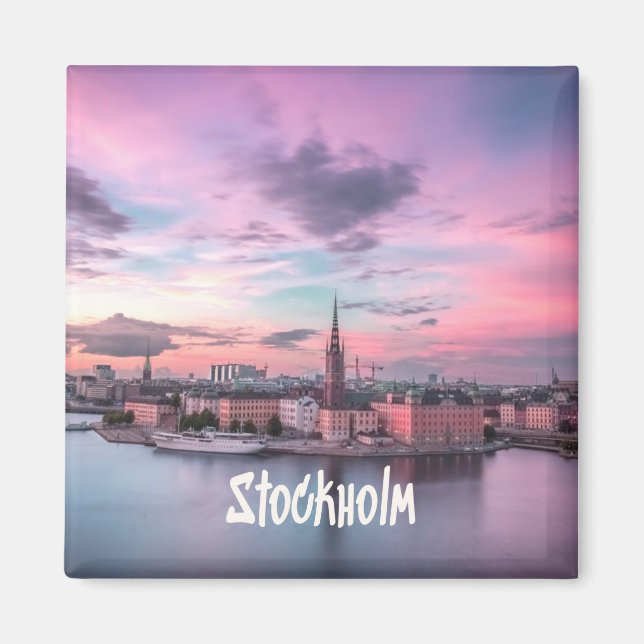 Stockholm Capital of Sweden Night Skyline Magnet (Front)