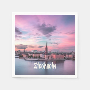 Stockholm Capital of Sweden Night Skyline Napkin