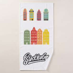 Stockholm City Sweden Colorful graphic White Bath Towel Set