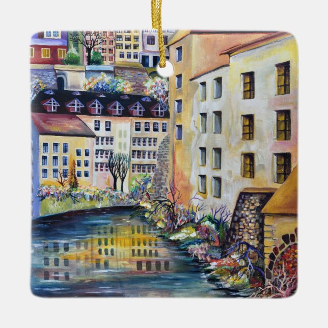 Stockholm Gamla Stan Old City Painting Ceramic Ornament (Front)