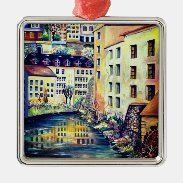 Stockholm Gamla Stan Old City Painting Metal Ornament (Front)