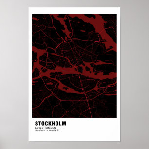 Stockholm Map Poster - Sweden Red Poster 