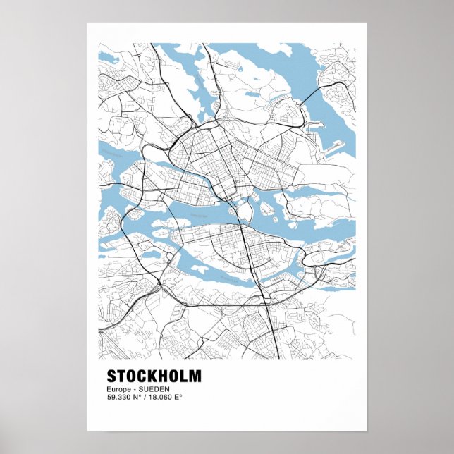 Stockholm Map Poster - Sweden White Poster (Front)