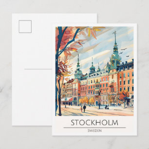 Stockholm Sweden Art Illustration Travel Postcard