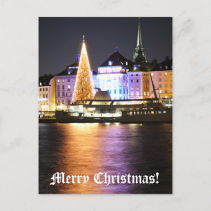 Stockholm, Sweden at Christmas at night Holiday Postcard