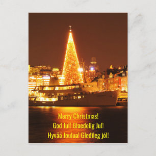 Stockholm, Sweden at Christmas at night Holiday Postcard