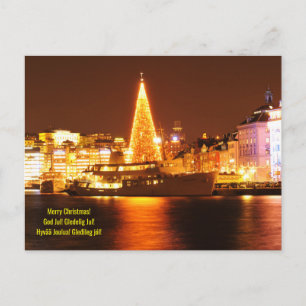 Stockholm, Sweden at Christmas at night Holiday Postcard