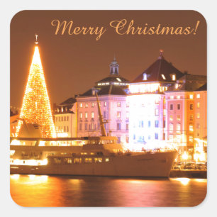 Stockholm, Sweden at Christmas at night Square Sticker