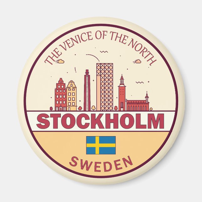 Stockholm Sweden City Skyline Emblem Magnet (Front)
