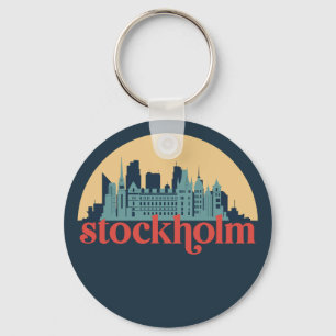 Stockholm Sweden City Skyline Retro Cityscape Art Key Ring