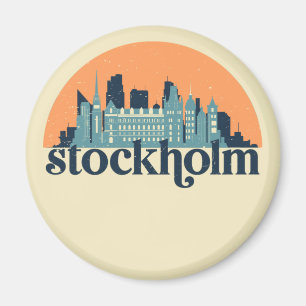 Stockholm Sweden City Skyline Retro Cityscape Art Magnet