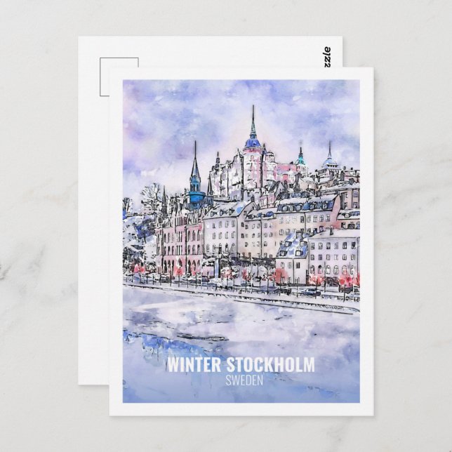 Stockholm Sweden Famous Travel Watercolor Sketch Postcard (Front/Back)