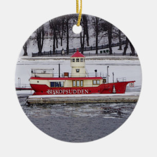 Stockholm Sweden Lightship Biskopsudden Birthday Ceramic Tree Decoration
