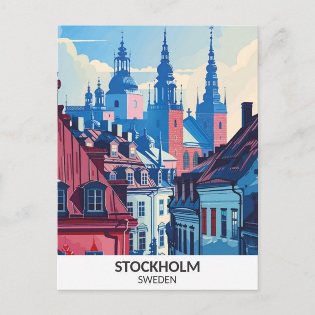 Stockholm Sweden Retro Artwork Travel  Postcard (Front)