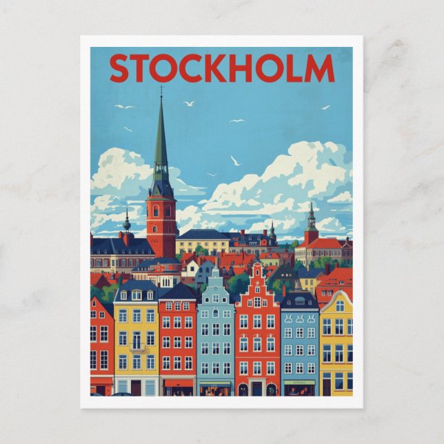 Stockholm, Sweden Retro Cityscape Travel Postcard (Front)