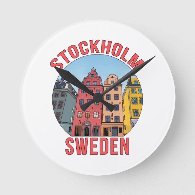 Stockholm Sweden Round Clock (Front)
