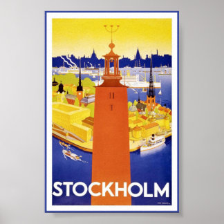 Stockholm Sweden Swedish Vintage Travel Poster