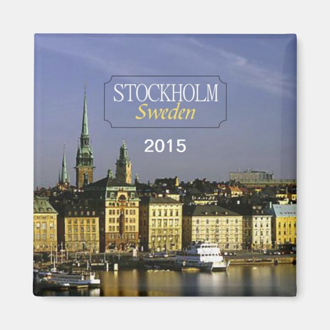 Stockholm Sweden Travel Fridge Magnet Change Year (Front)