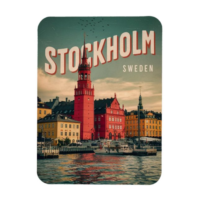 stockholm sweden travel vintage waterfront gifts magnet (Vertical)