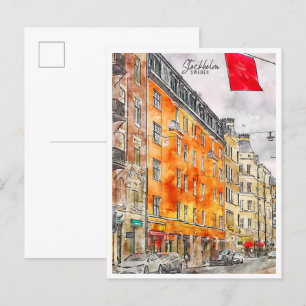 Stockholm Sweden vintage travel watercolor Postcard
