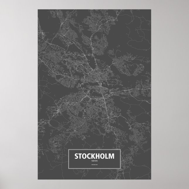 Stockholm, Sweden (white on black) Poster (Front)