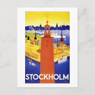 Stockholm Vintage Travel Poster Restored Postcard