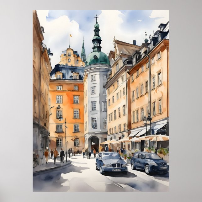 Stockholm watercolor art poster (Front)